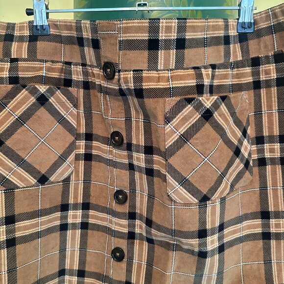 Plaid Button-Front A-Line Skirt With Pockets Torrid  Cotton Polyester  Brown Bla - Picture 6 of 6